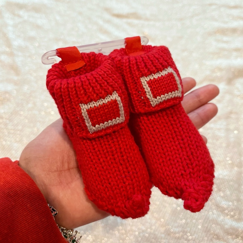 Carter’s Christmas Santa Claus Knit Red Booties Socks for Newborns